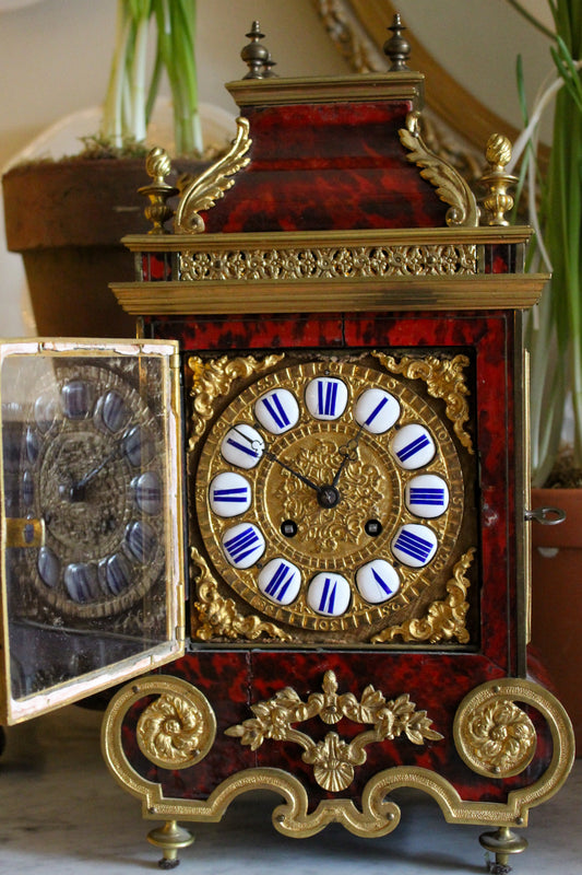 19c French Imitation Tortoise Mantle Clock