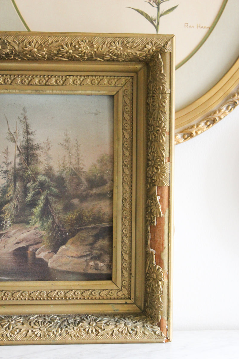 Antique Landscape — Original Oil on Board in Gilt Frame