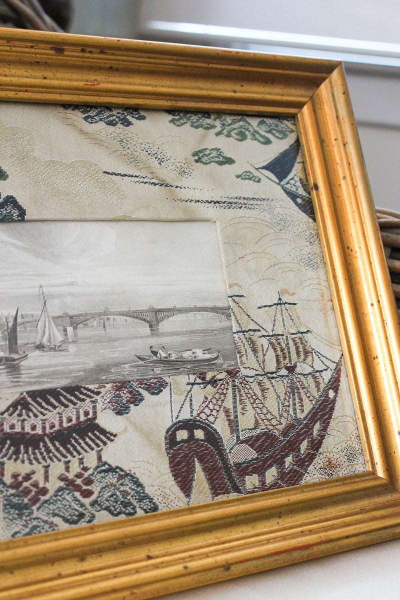19th Century River Scene Engraving in Gilt Frame