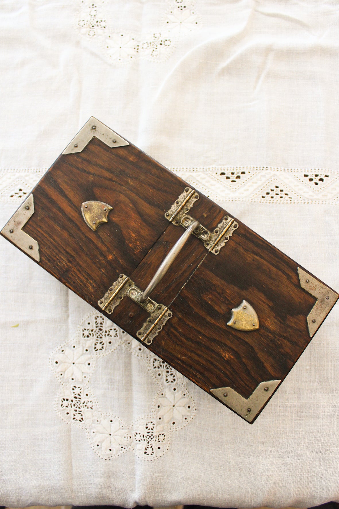 Antique English Oak Playing Card Box