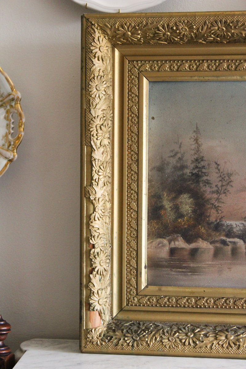 Antique Landscape — Original Oil on Board in Gilt Frame