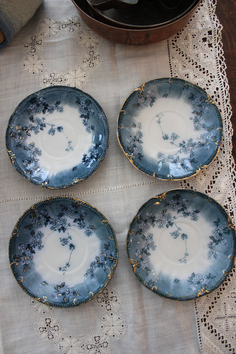 Antique Blue Floral Saucers | Set of 4