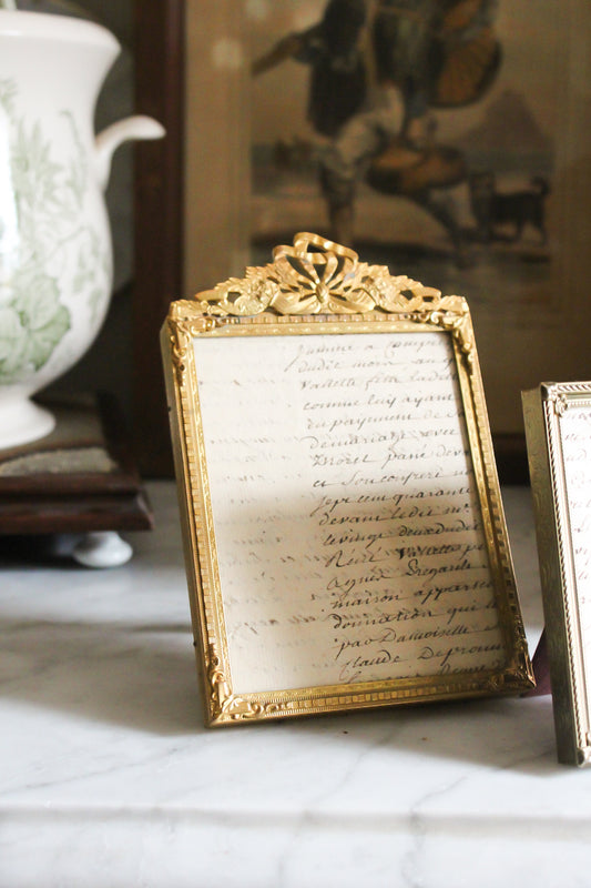 Antique Gilt Ribbon Frame with 19th-Century French Script