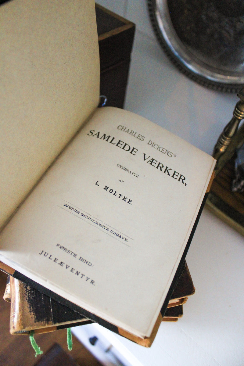 Set of Five Antique Danish Charles Dickens Volumes, 1876