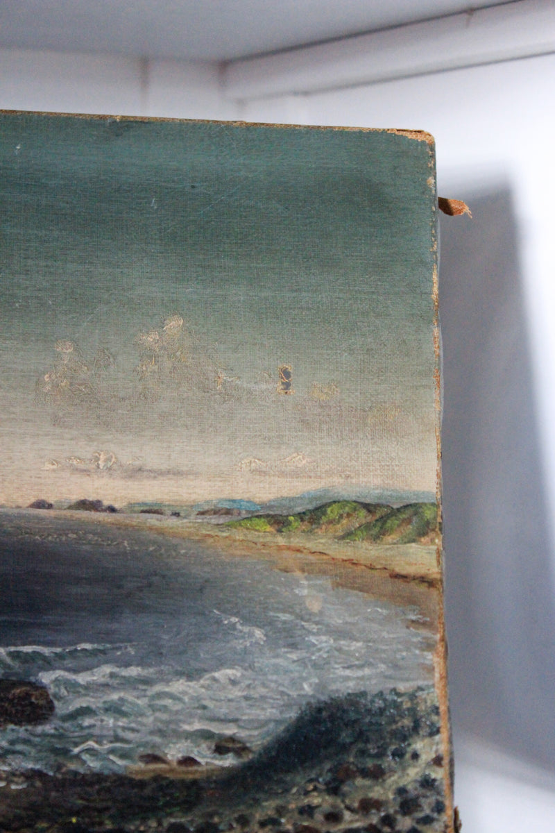 Antique Coastal Oil Painting on Canvas