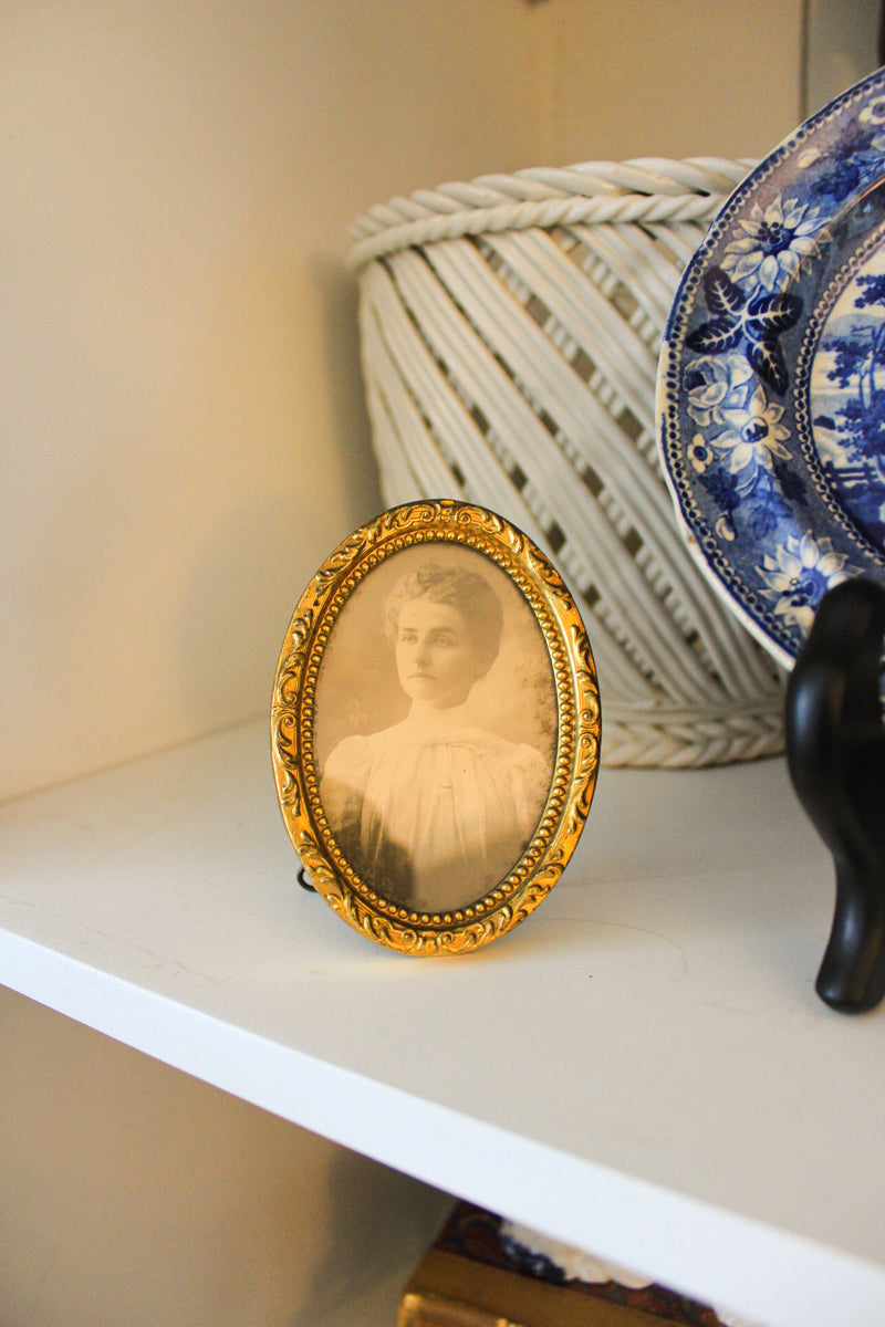 Antique Oval Brass Picture Frame