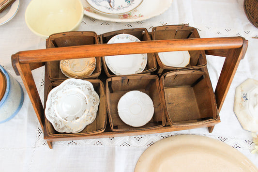 Antique Wooden Berry Basket Gathering Tote