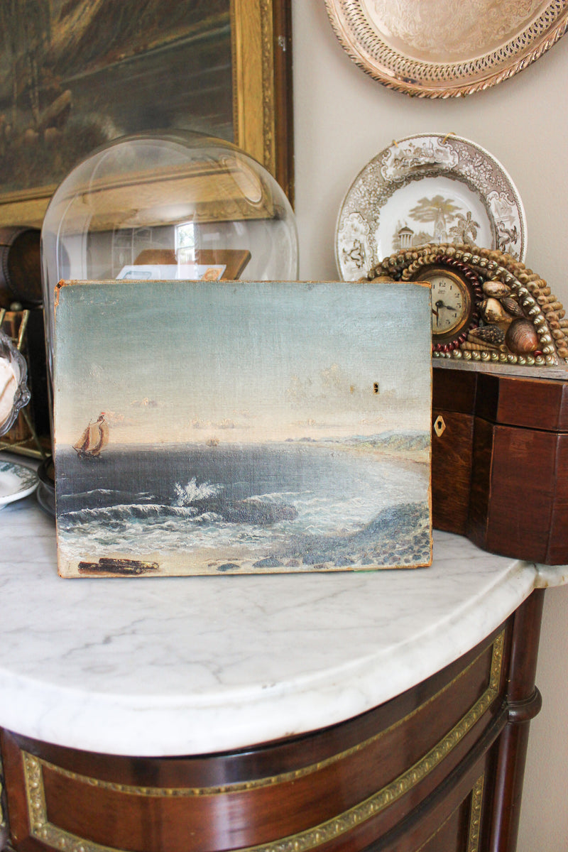 Antique Coastal Oil Painting on Canvas