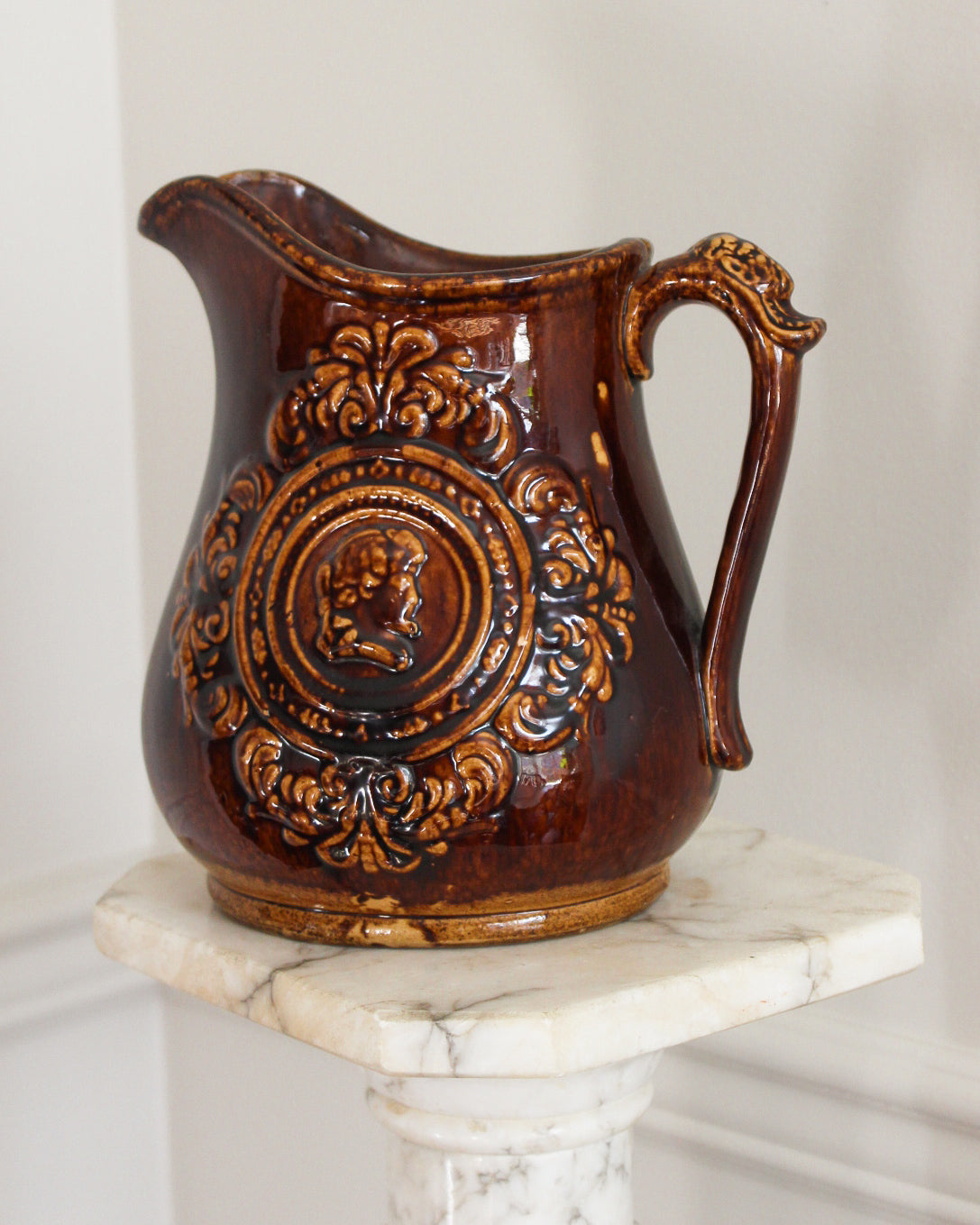 Victorian Rockingham Glaze Stoneware Pitcher