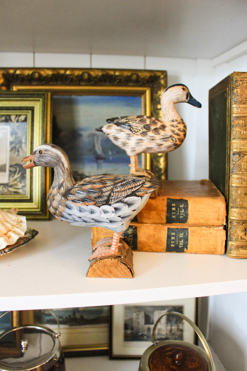 Pair of Hand-Carved Wooden Ducks