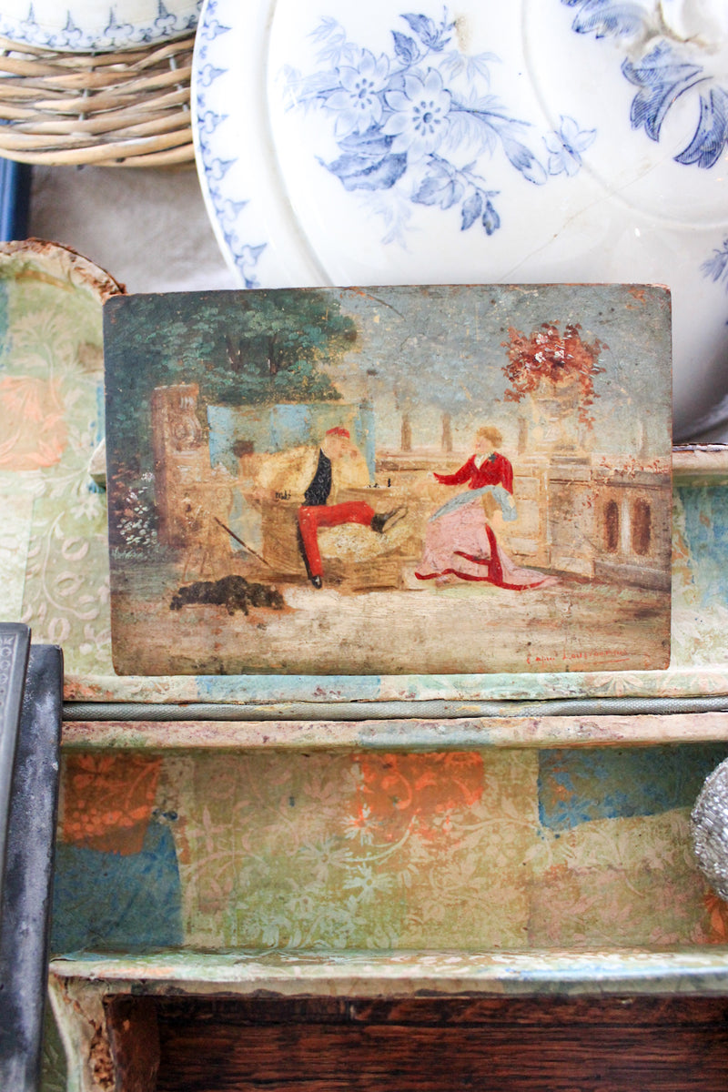 French Cabinet Genre Oil on Panel
