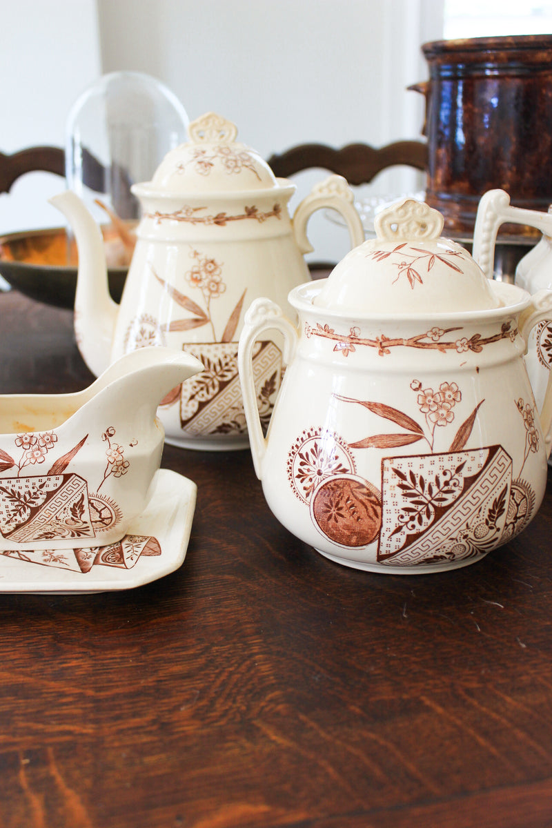 Antique Brown Transferware Tea Service