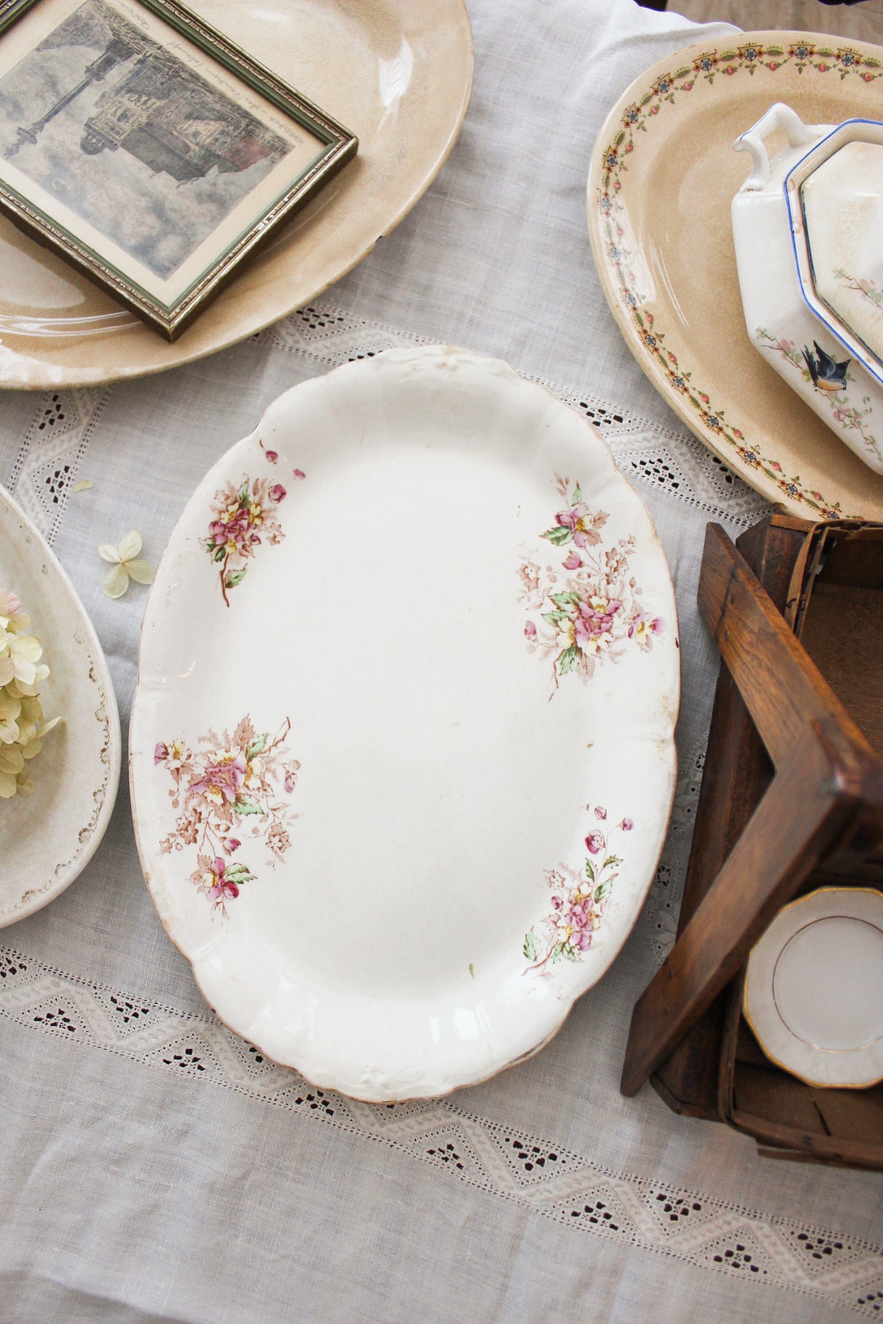 Antique Anchor Pottery Floral Serving Platter