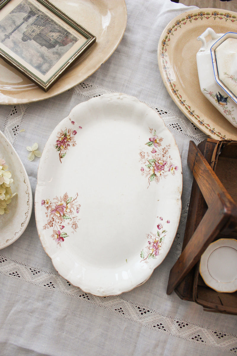 Antique Anchor Pottery Floral Serving Platter