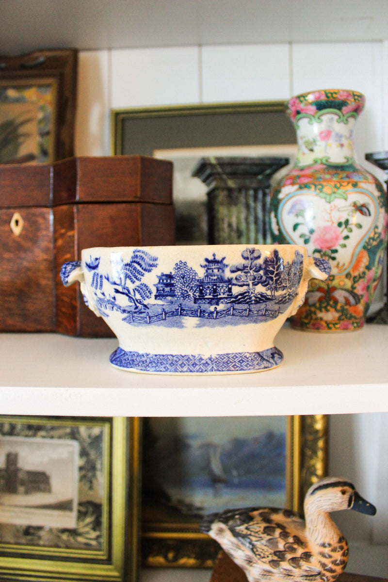 Antique English Blue Transferware Cachepot