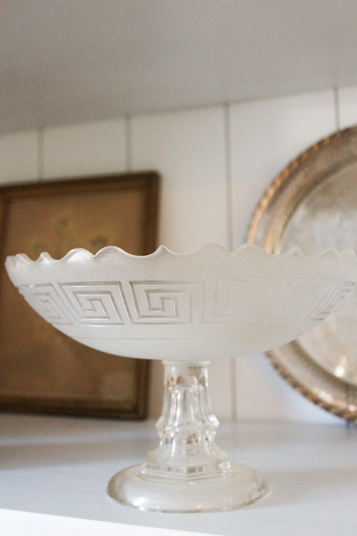 Vintage Greek Key Compote