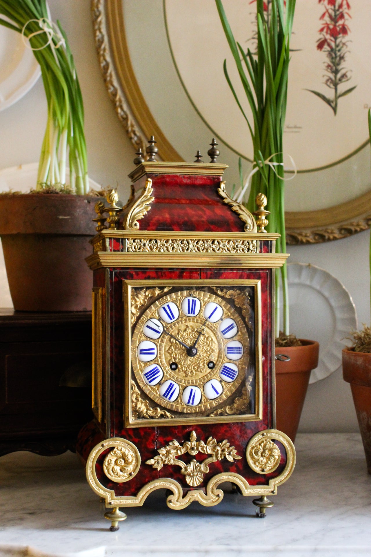 19c French Imitation Tortoise Mantle Clock