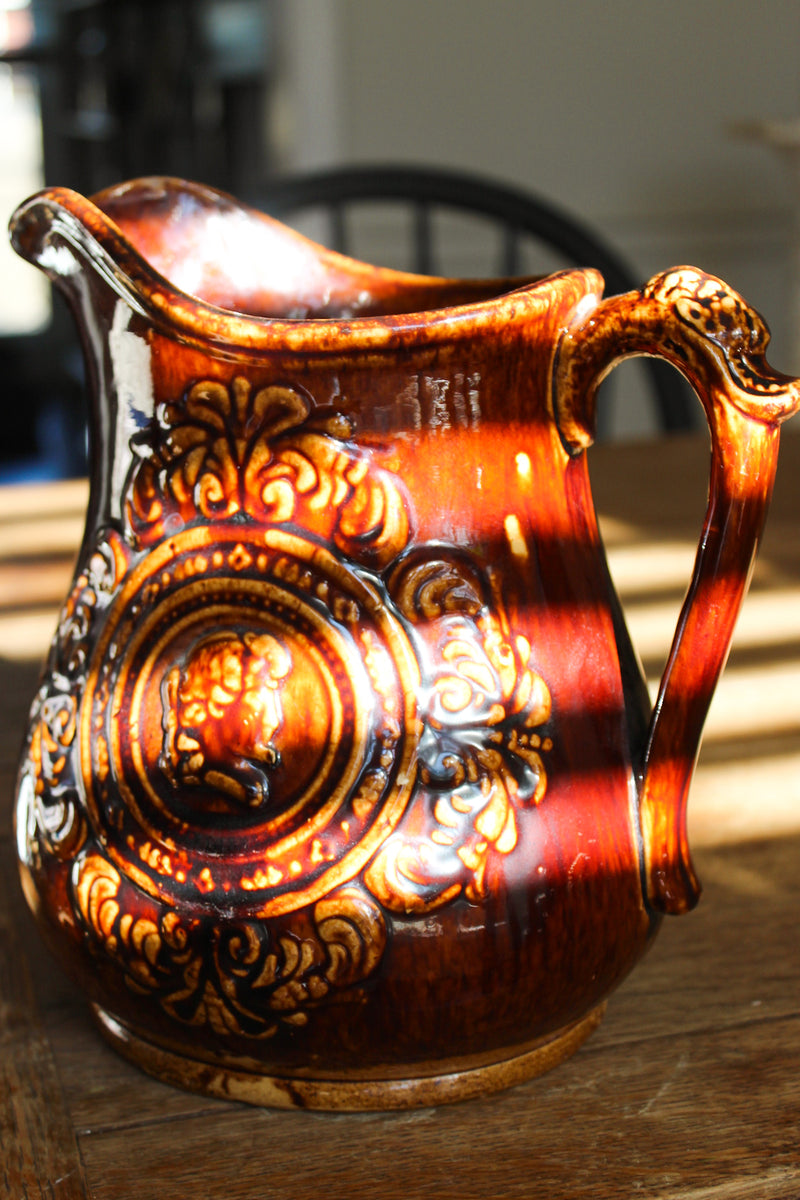 Victorian Rockingham Glaze Stoneware Pitcher