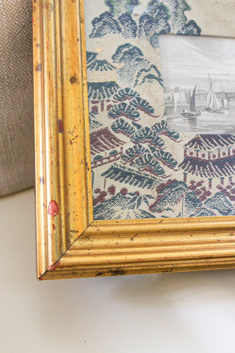 19th Century River Scene Engraving in Gilt Frame