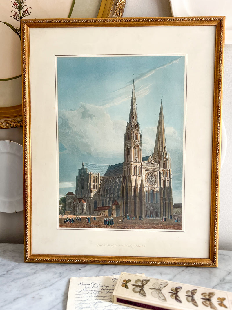 Antique Lithograph of Chartres Cathedral