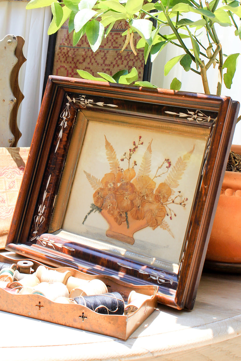 Antique Pressed Botanical Arrangement in Eastlake Frame
