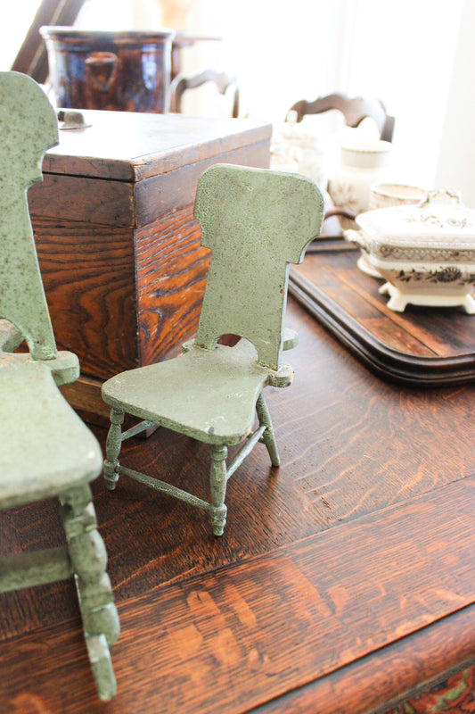 Pair of Antique Miniature Green Painted Chairs