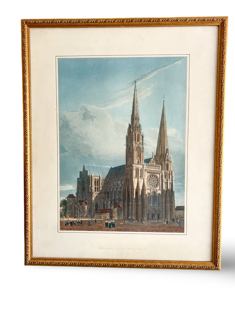 Antique Lithograph of Chartres Cathedral