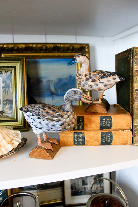 Pair of Hand-Carved Wooden Ducks