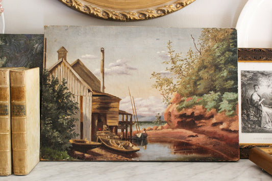 19c Oil on Canvas Fisherman Scene
