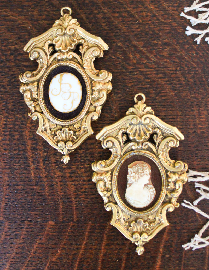 Antique Cameo and Porcelain Monograms Pair