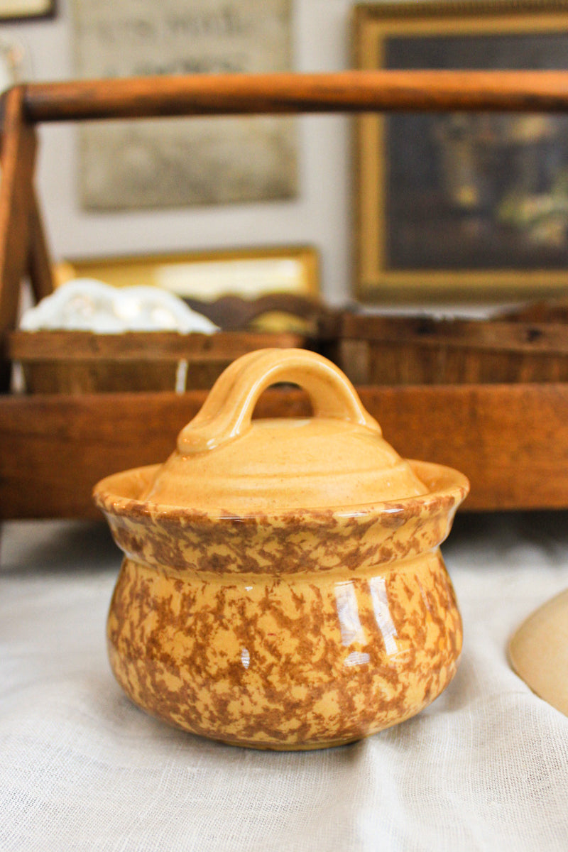 Vintage Bowl Pottery Spongeware Sugar Jar
