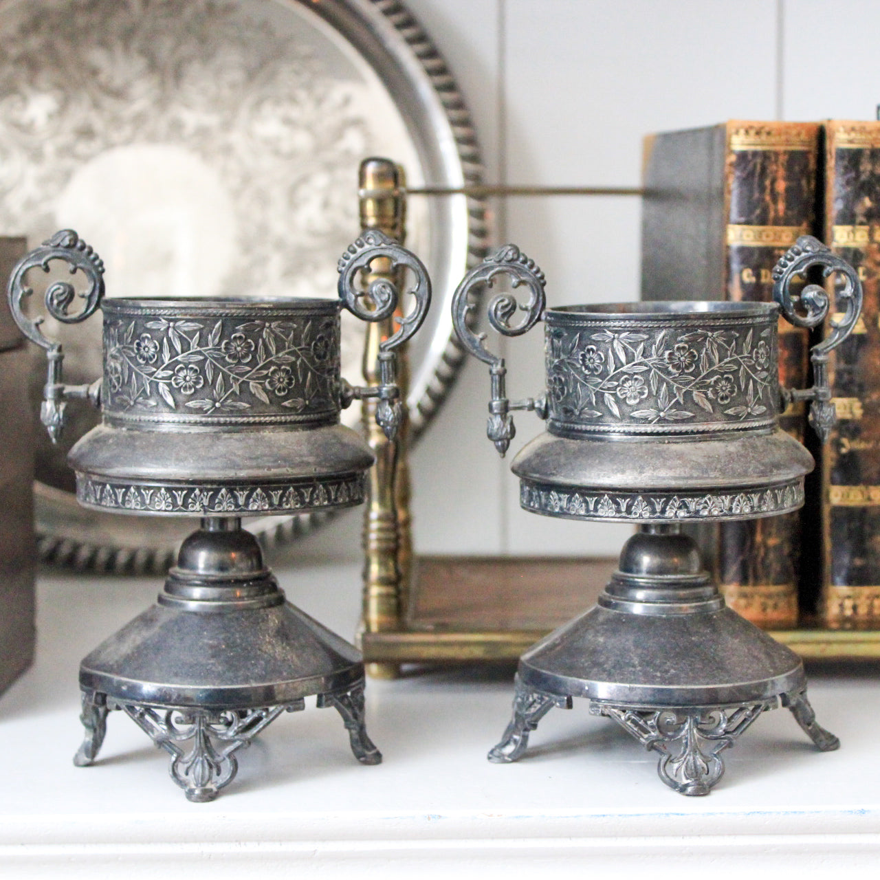 Meridian Silver Co Pair of mini Urns