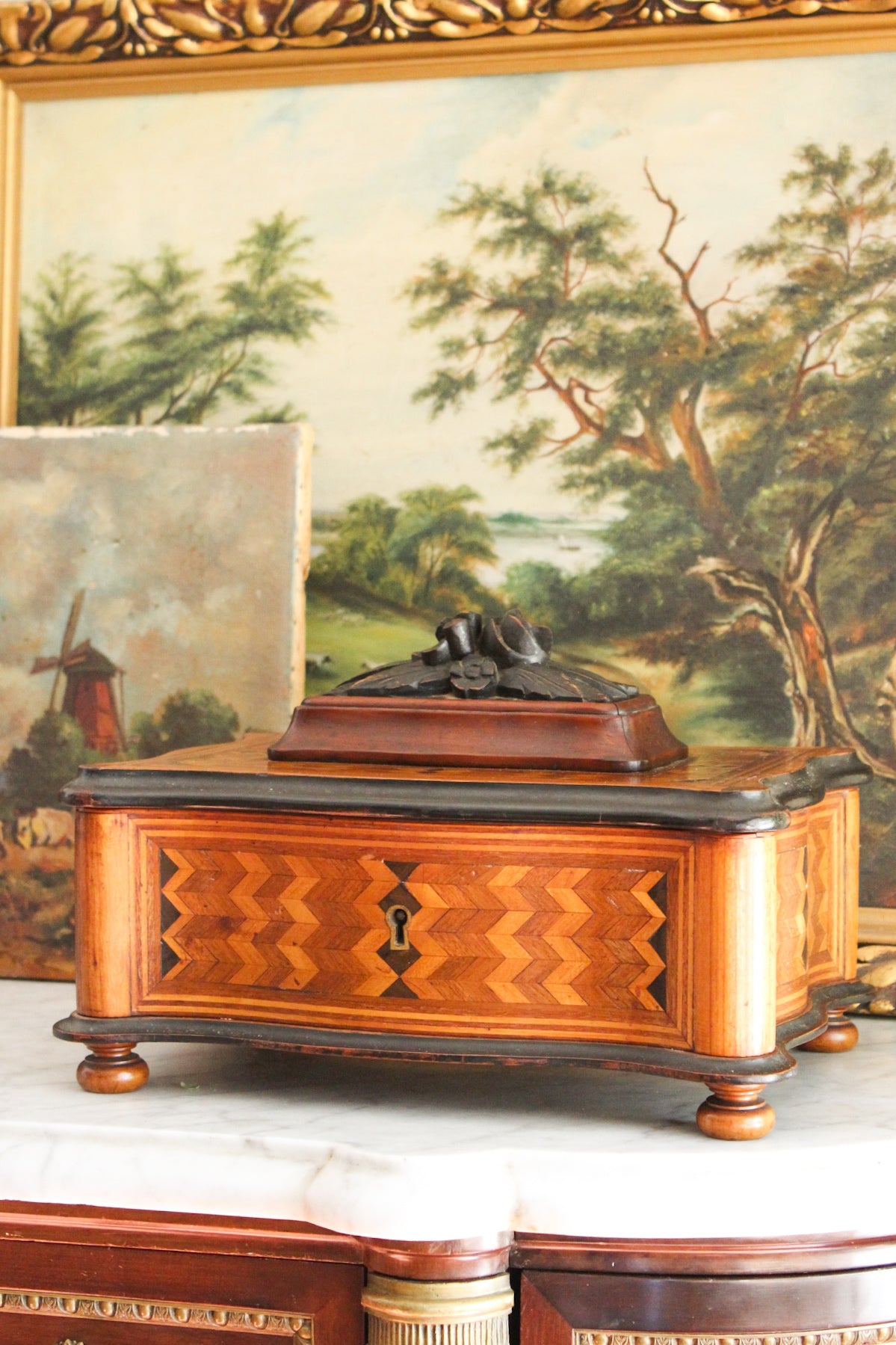 19c Marquetry Sewing Box