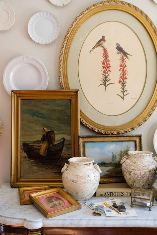 Vintage Agateware Urns Pair