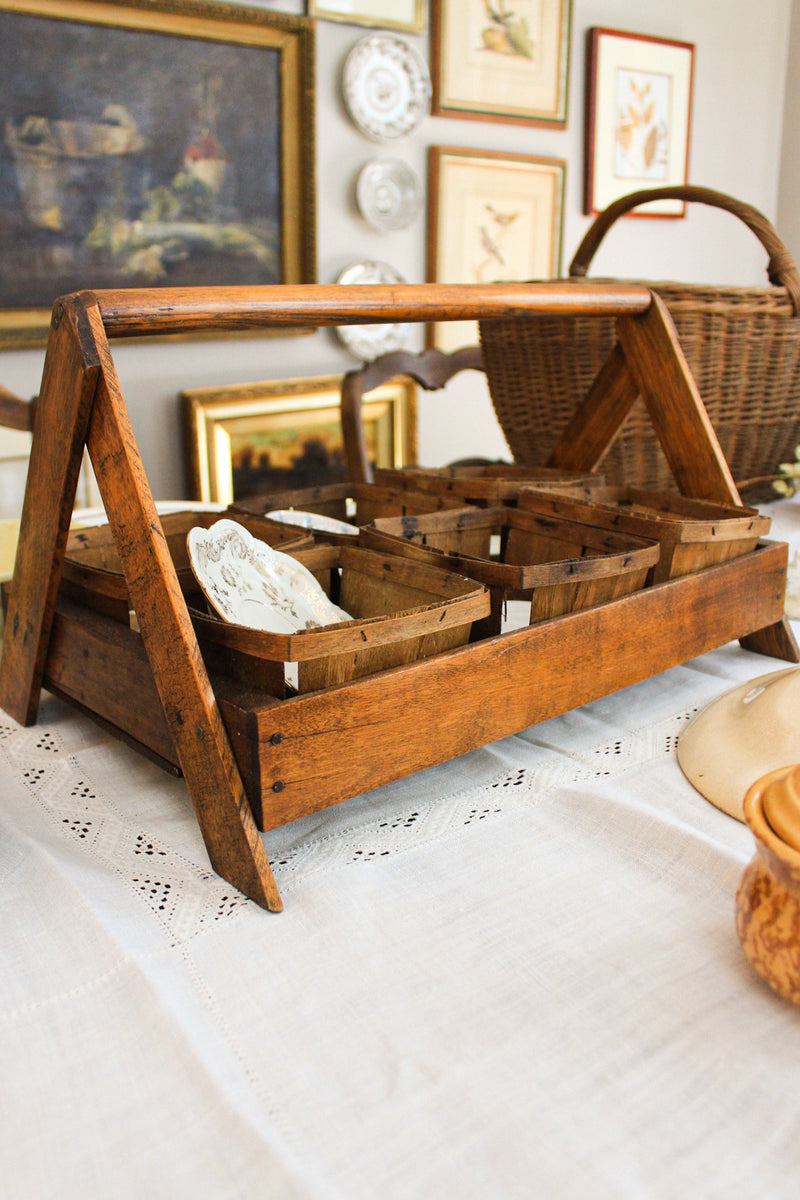Antique Wooden Berry Basket Gathering Tote