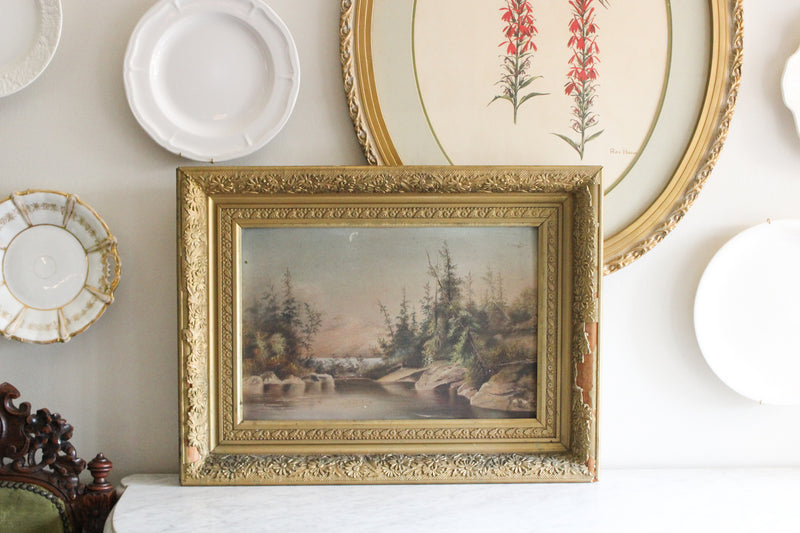 Antique Landscape — Original Oil on Board in Gilt Frame