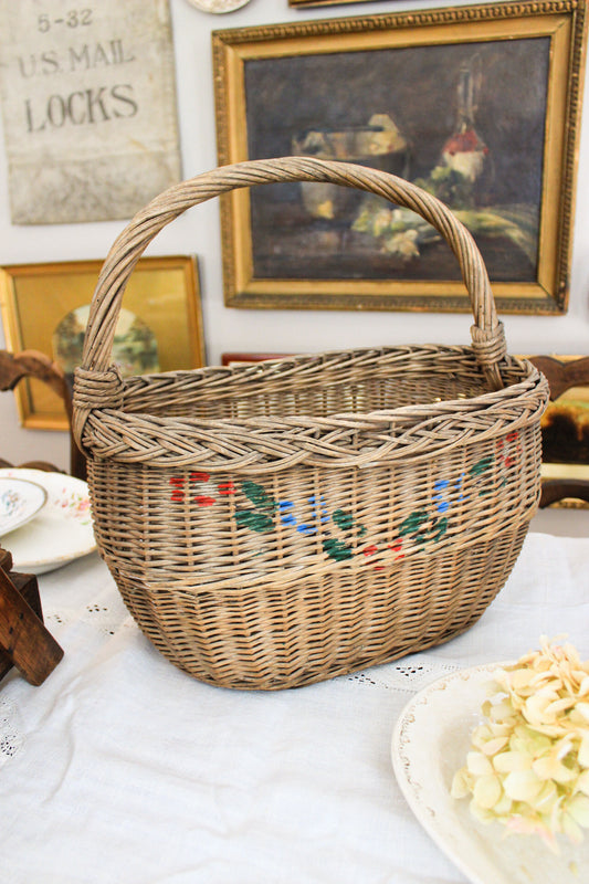 Antique European Handwoven Market Basket