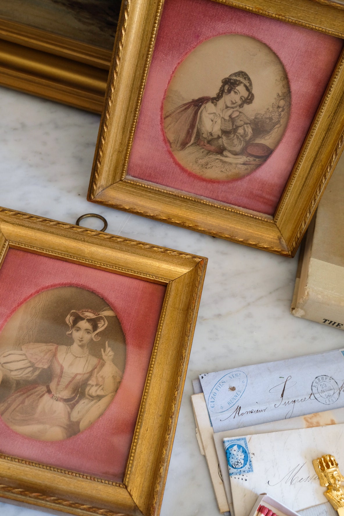 Oval Portrait Prints in Gilt Frames – Pair