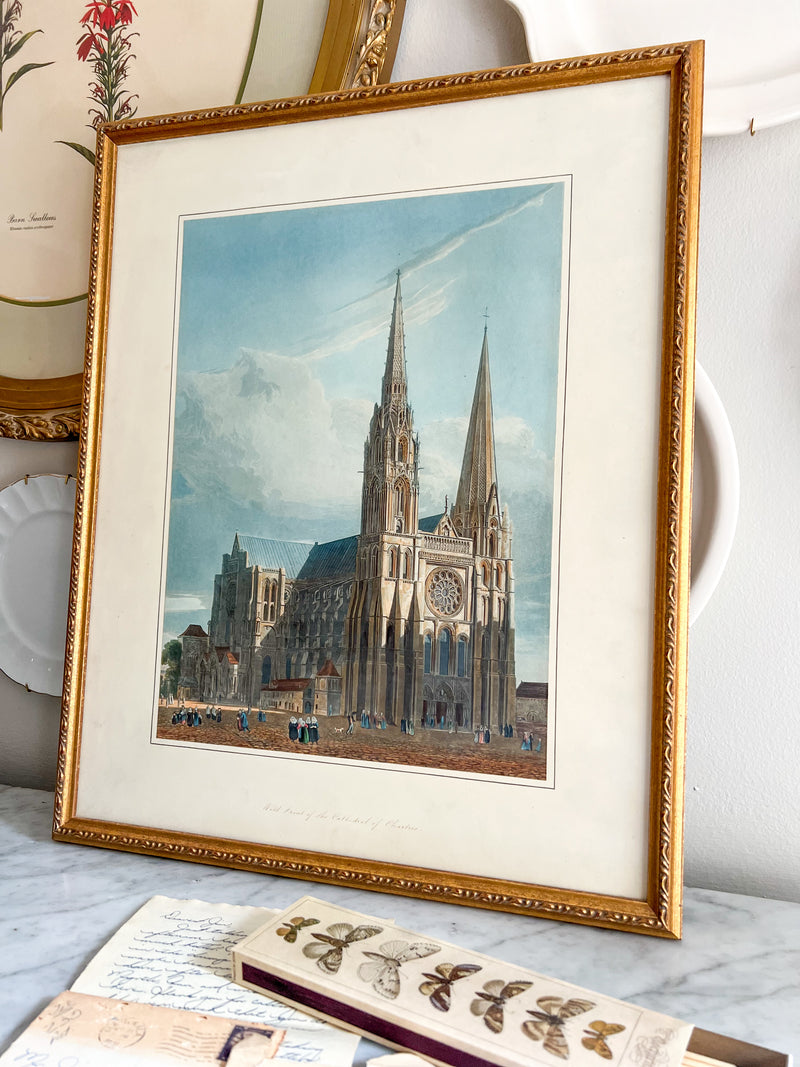 Antique Lithograph of Chartres Cathedral