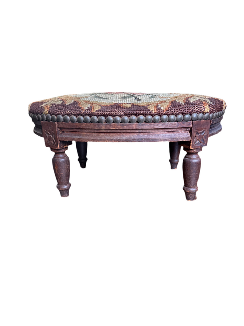 Antique Needlepoint Footstool
