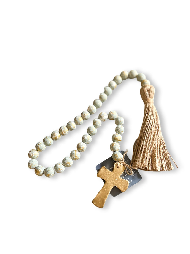 Blessing Bead Garland With Cross And Tassel : Duck Egg Blue