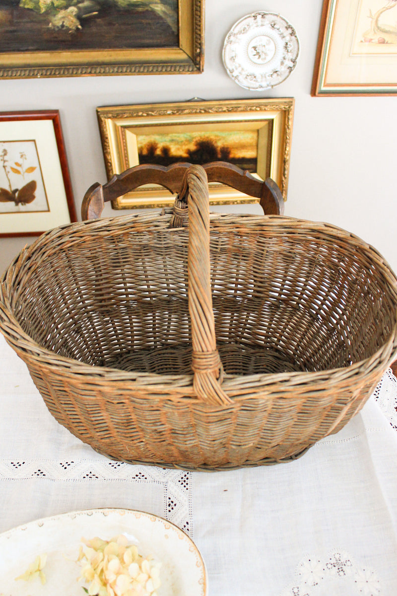 large antique European gathering basket