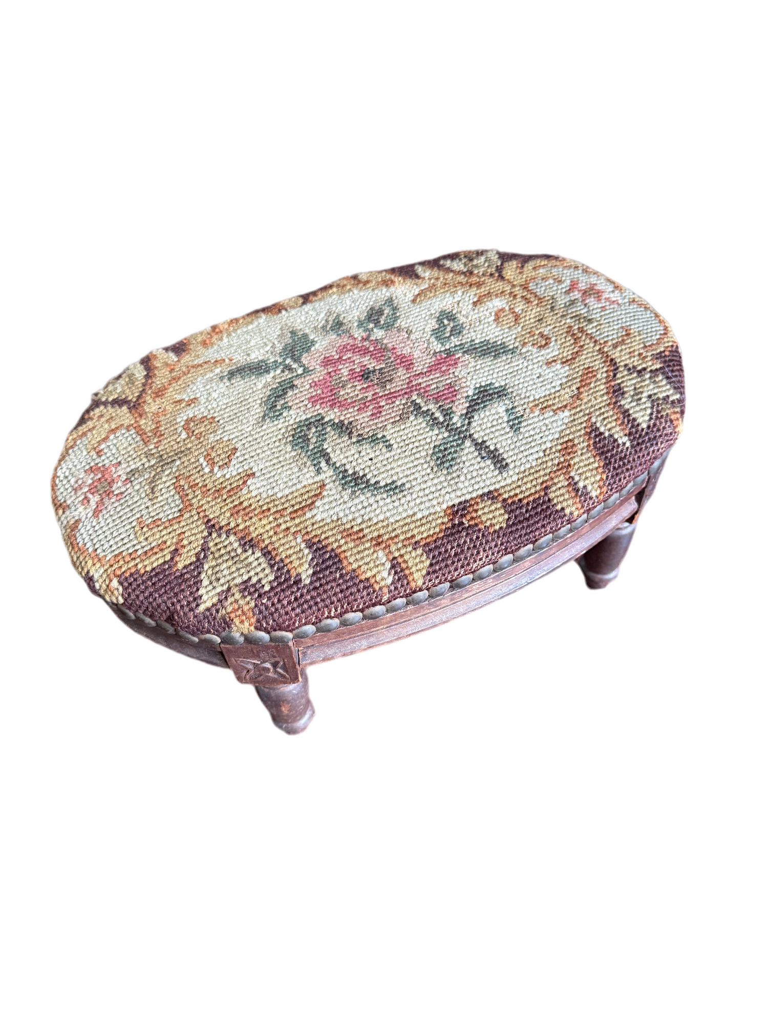 Antique Needlepoint Footstool