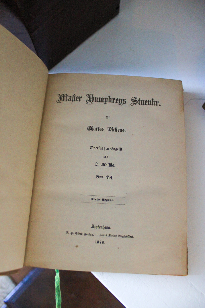 Set of Five Antique Danish Charles Dickens Volumes, 1876