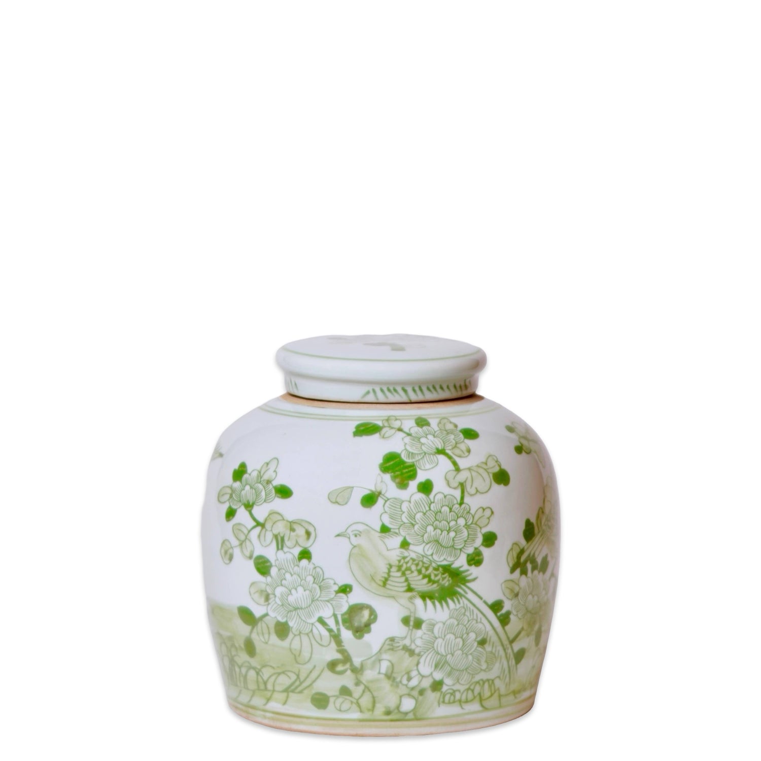 Bird and Flower Green and White Porcelain Jar