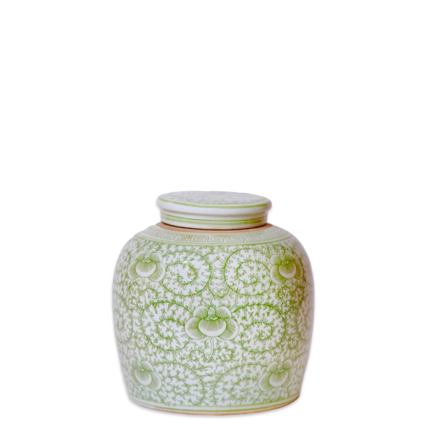 Scrolling Peony Green and White Porcelain Jar