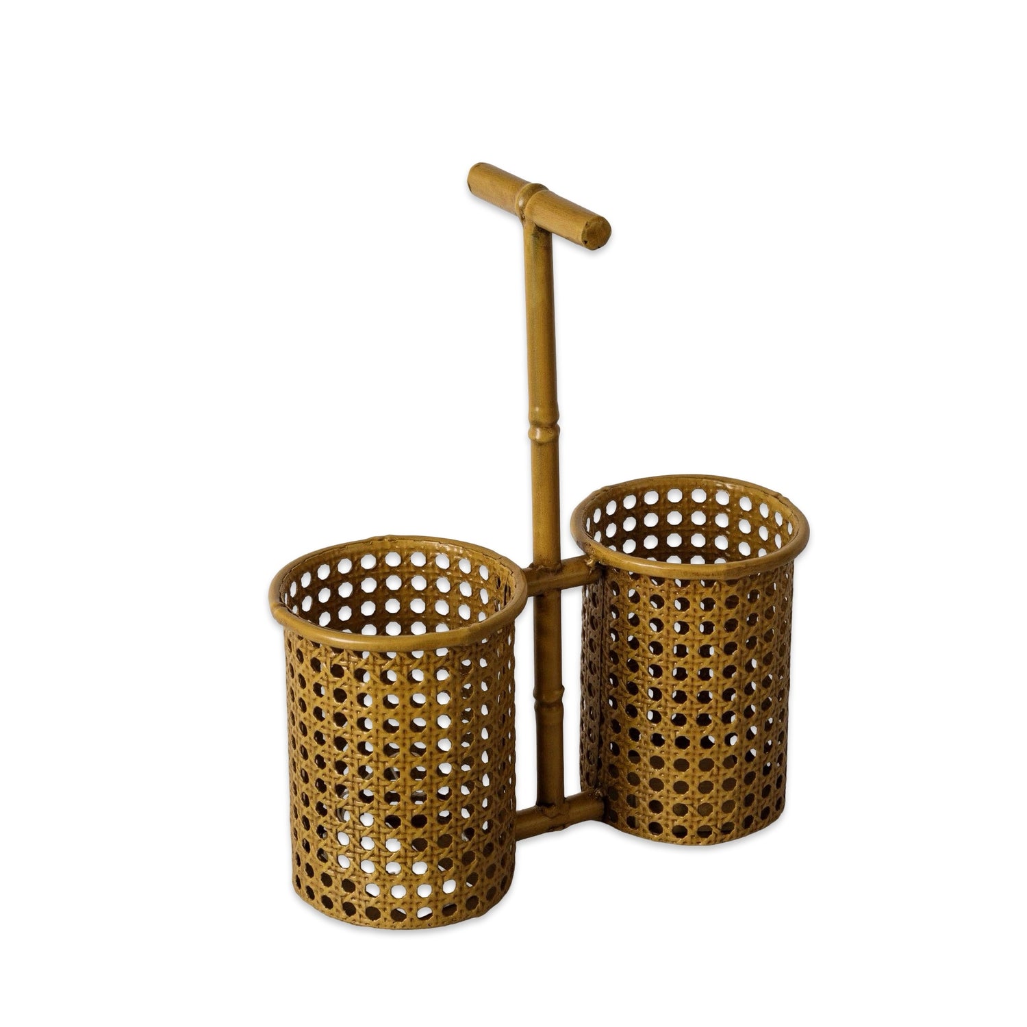 Faux Caning And Bamboo Utensil Holder